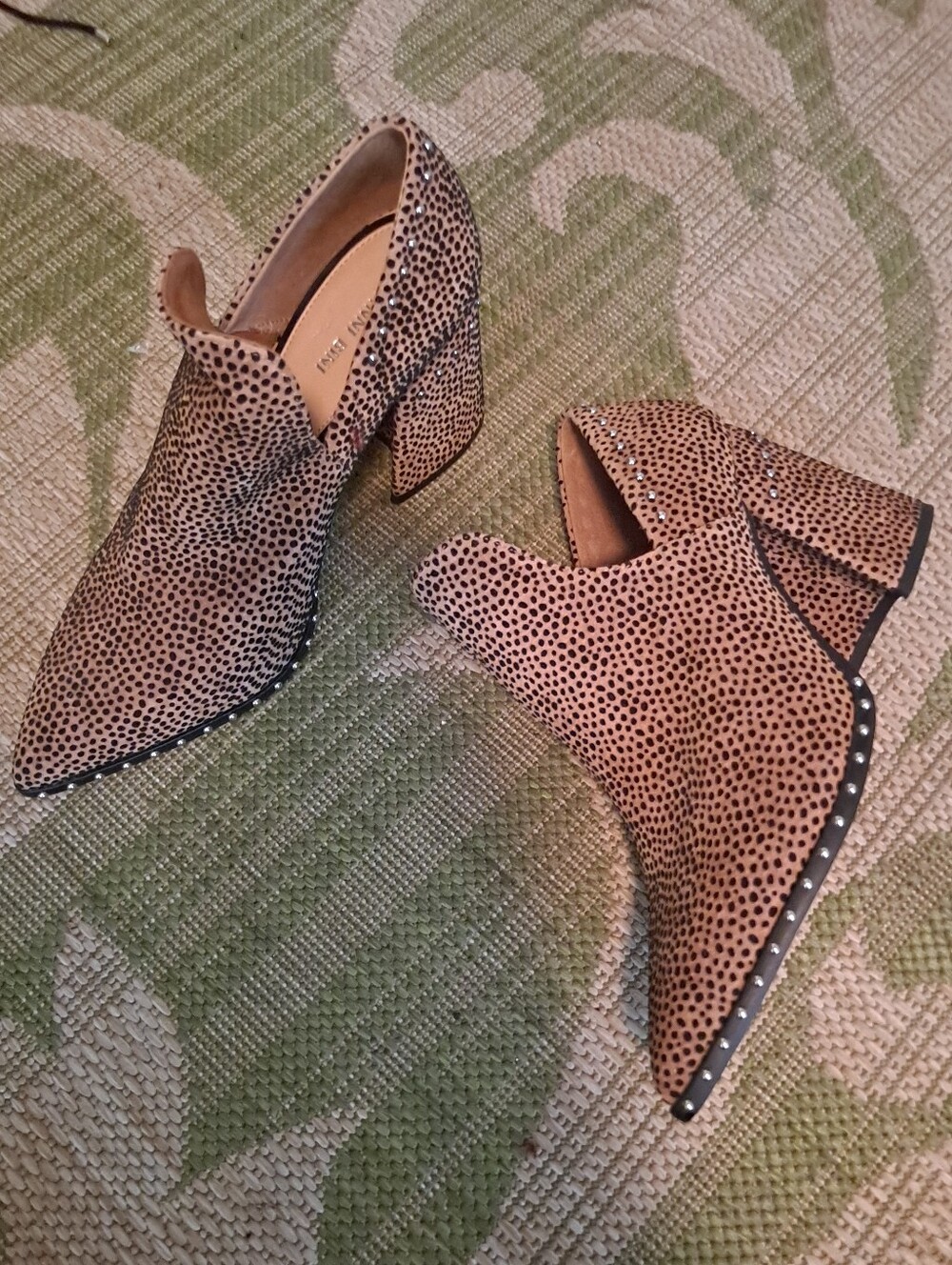 Gianni Bini Studded Dotted Tan Suede Block Heel Booties - Women